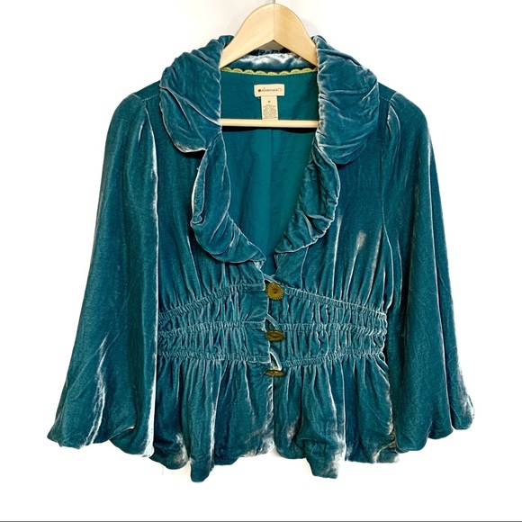 Anthropologie Jackets & Blazers - Elevenses blue crush velvet blazer jacket sz 8
